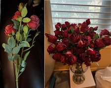 24.8  FAUX DRIED ROSE STEMS, 5-HEADS PER STEM, BURGUNDY NWOB