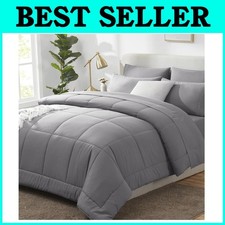 Stylish Grey Full Bedding Set, 7-Piece Quilted
