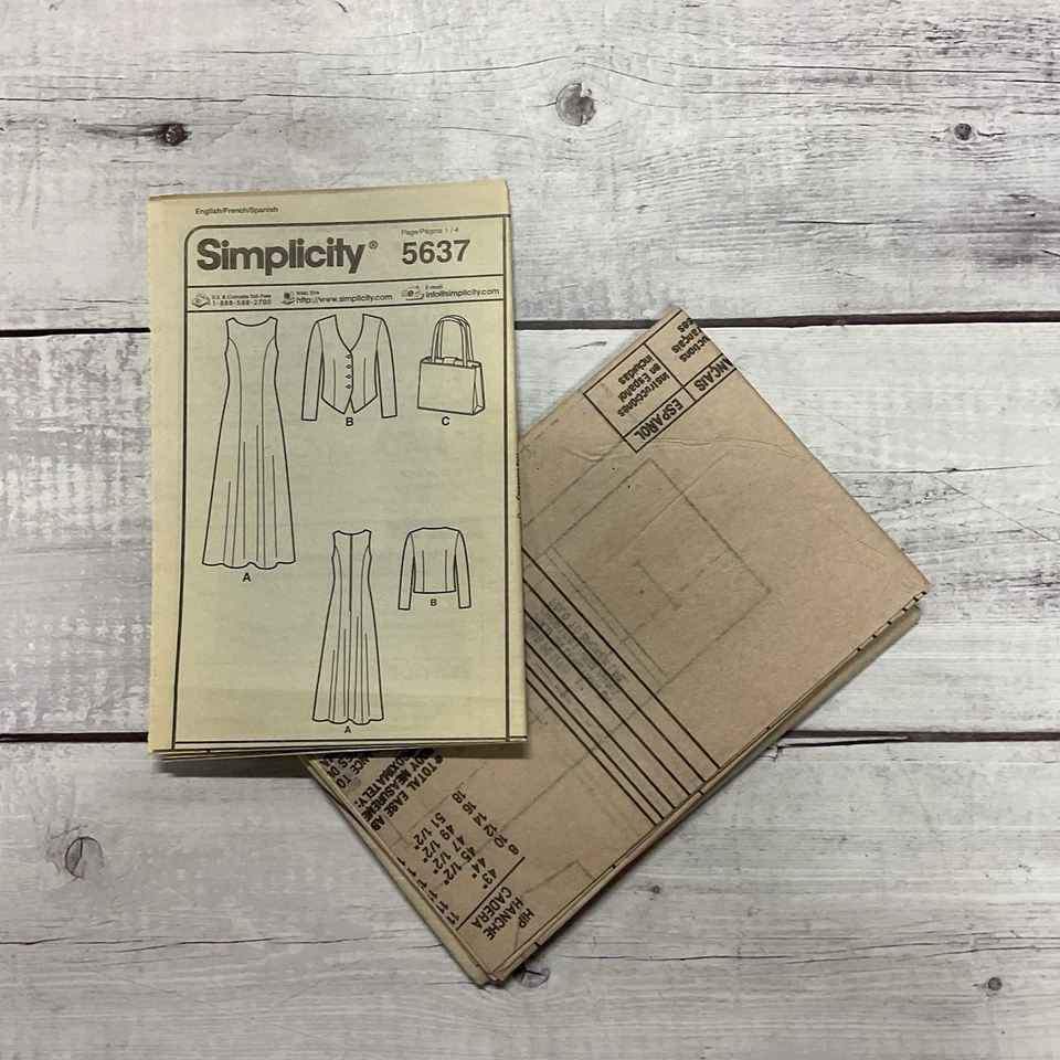 Simplicity 5637 Sewing Pattern Dress Princess Seams Jacket Purse Size 8-18 UNCUT - Image 3 of 3