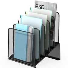 Inclined 5-Section Desk File Organizer Vertical Folder Holder Sorter Desktop