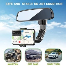 360 Car Rearview Mirror Rotation Adjustable Phone Holder Mount Multifunction