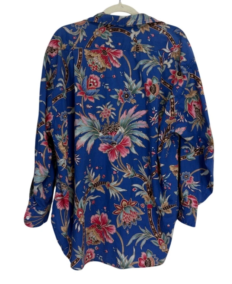 Ralph Lauren Top Button-Up Blue Floral Paisley Shirt Cotton Vintage Women Sz 10 - Image 2 of 4