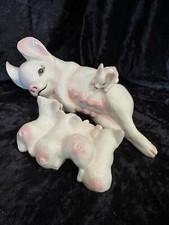 Hand Painted Vintage Ceramic Mother Pig with 5 Piglets Sow Pig with Piglets