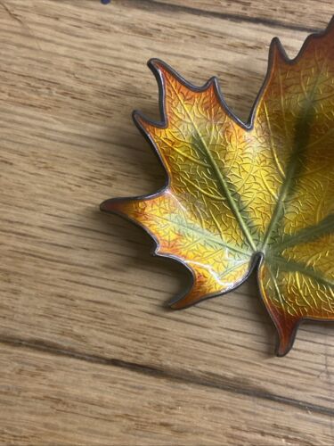 Vintage Norway HROAR PRYDZ Sterling Silver Maple Fall Leaf Enamel Brooch Pin, 2" - Picture 4 of 8
