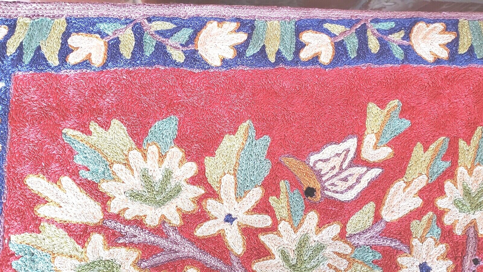 NEW SILK 2'x3' Chainstitch 100% Crewel Embroidered Area Rug Kashmir ...