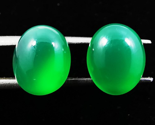 6.00 Ct 100% Natural Green Onyx Cabochons Pair Oval Shape Loose Gemstones. - 第 1/4 張圖片