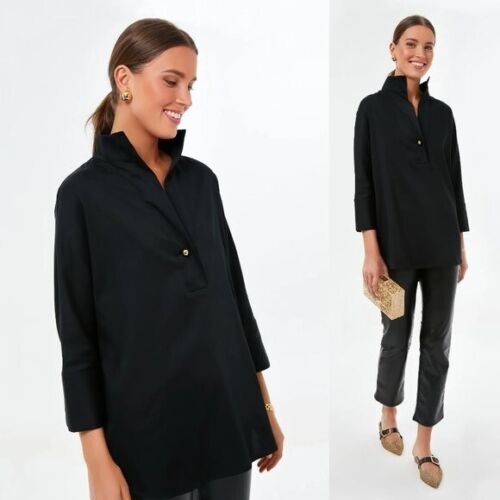 Tuckernuck NEW Black Willow Relaxed Fit Collared V Neck Blouse Top Size S