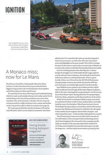 Autosport Revue : Le Mans Aperçu, Ferrari, Monaco Gp , Indy 500, Juillet 2025 - Photo 3 sur 3