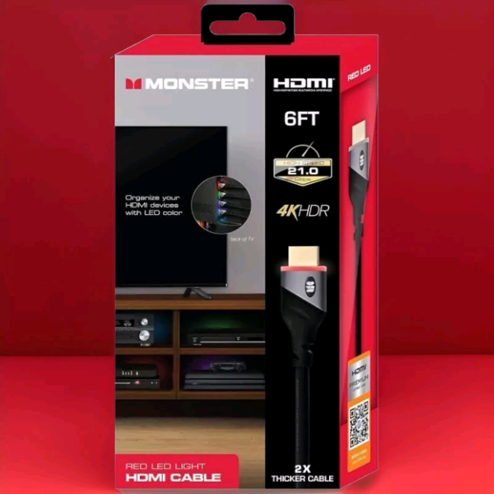 Monster HDMI Cable with Red LED Light 4K 6ft High Speed New-image