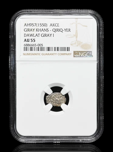 MONGOLIA, Crimean Taters. Dawlat Giray I, AH 957 (1550), Silver Akce, NGC AU55