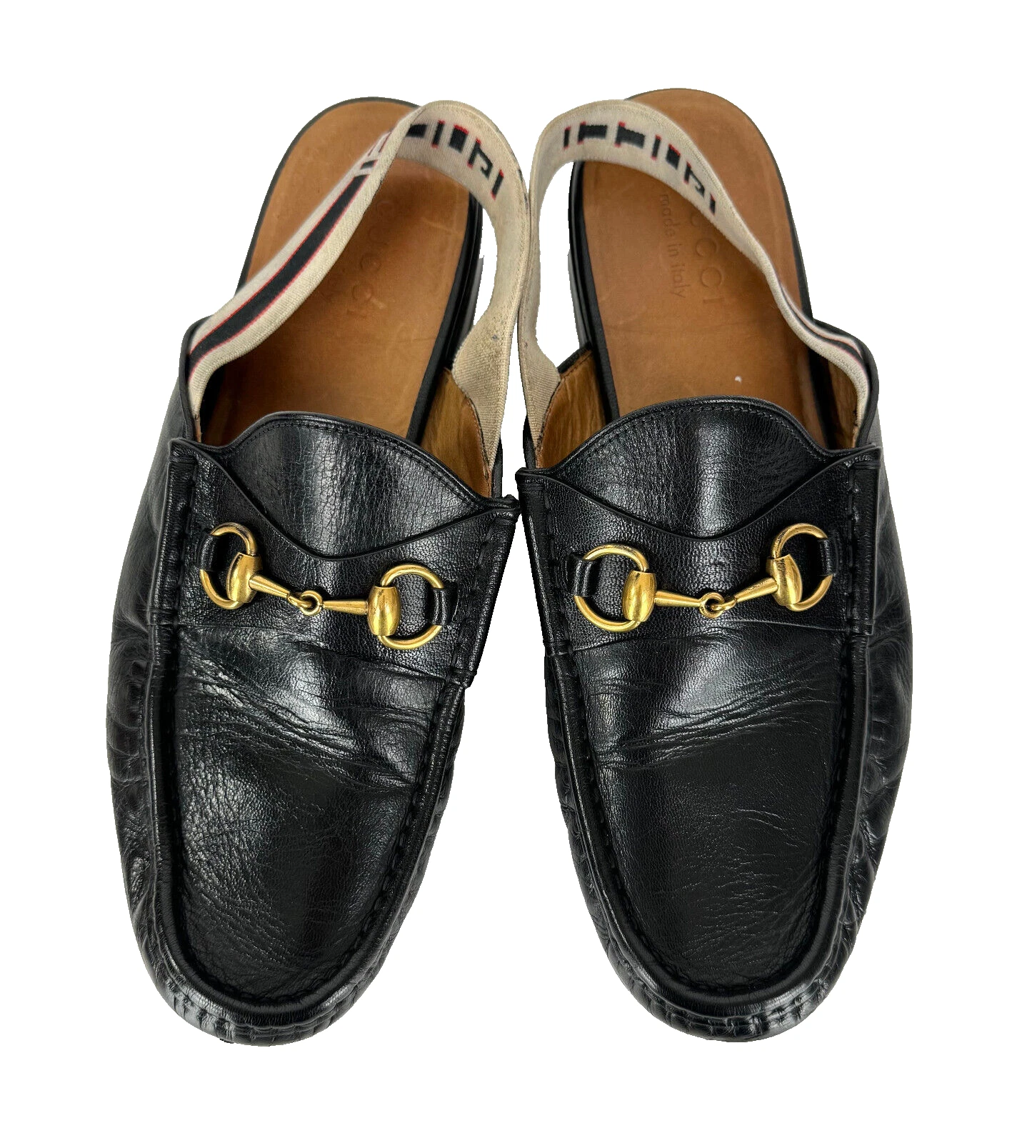Chaussures mocassins Gucci Auth hommes 9,5 US 9 UK 43 EU noir Horsebit stretch slingback