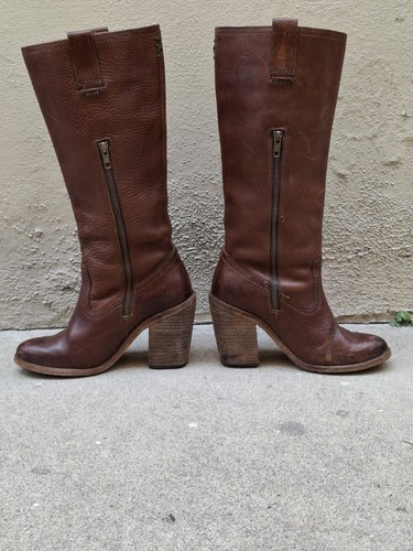 Vintage Women's 70s Style Brown Leather Riding Campus Knee Boots Size 8 - Picture 17 of 24