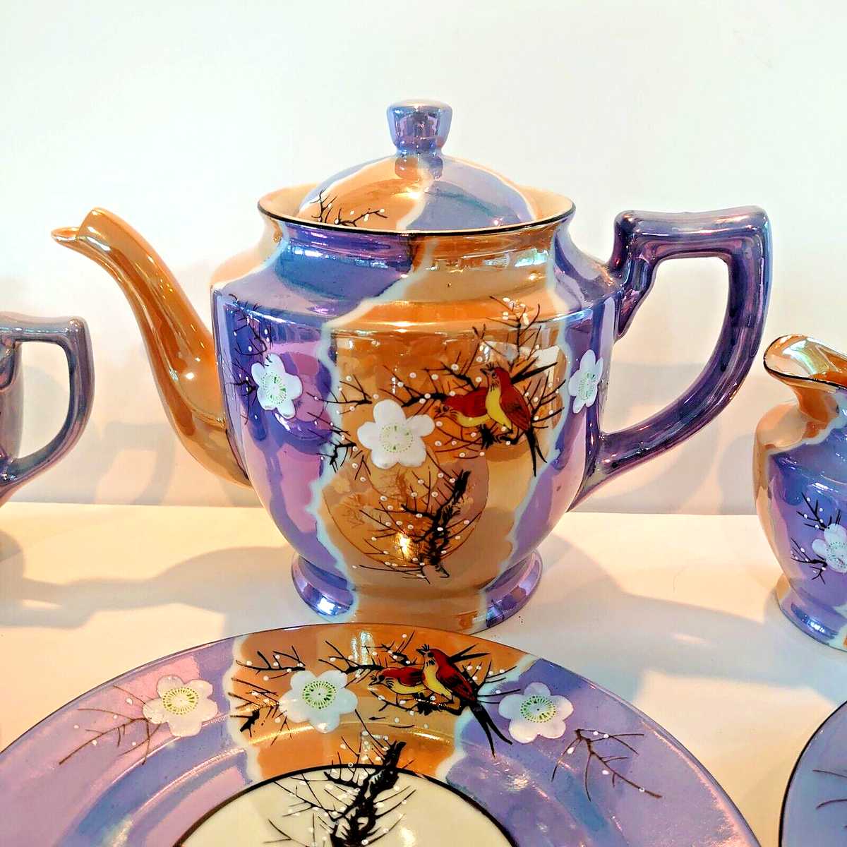 Vintage Japan Lusterware 22-Piece Hand Painted Tea Set, Cherry