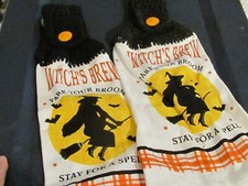 2 BRAND NEW HANDMADE CROCHETED HANGING KITCHEN TOWELS WITCHES BREW/SPELL