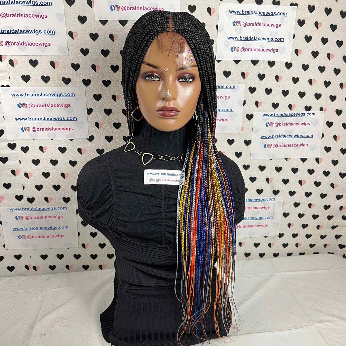 Lace Closure Braided Wig Top Cornrows Multi Black Multi