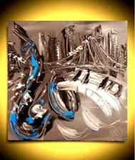 Modernist ABSTRACT PAINTING Expressionist MODERN ART JAZZ CITY   KAZAV