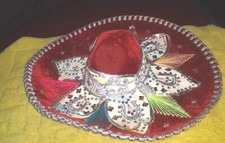 MEXICAN MARIACHI HAT CHARRO SOMBRERO COSTUME Red Ornate ONE SIZE Legit