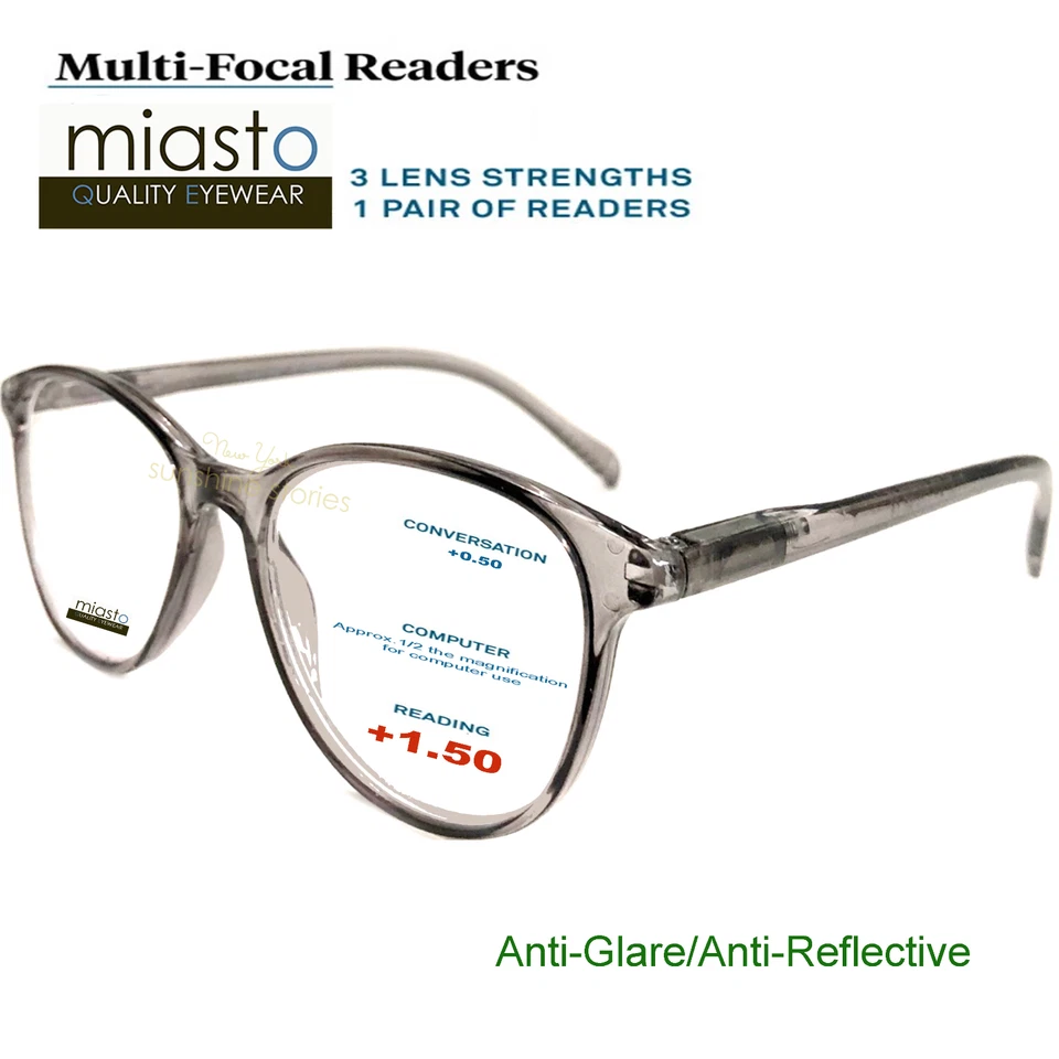 GAFAS DE LECTURA LECTOR DE COMPUTADORA MULTIFOCAL MIASTO + 1,50 ANTIRREFLEJO SIN LÍNEA ~ GRIS Foto 2 de 3