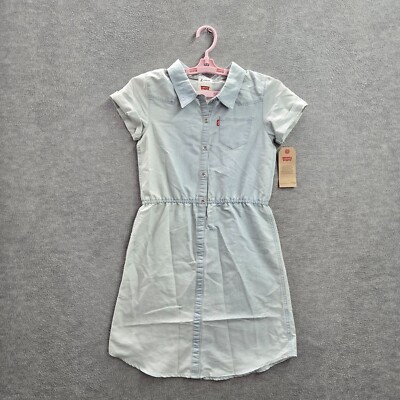 Levi's Girls Dress Large Blue Knee Length Shirt Chambray Western Collar NWT