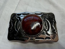 VINTAGE WESTERN AGATE STONE COWBOY COWGIRL BELT BUCKLE