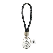Custom Simply Blessed Silver Circle Black Leather Key Chain Gift Choose Initial
