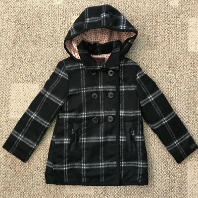Catimini Winter Coat Jacket Graphic City Print Hooded Black Fleece Girls Size 4