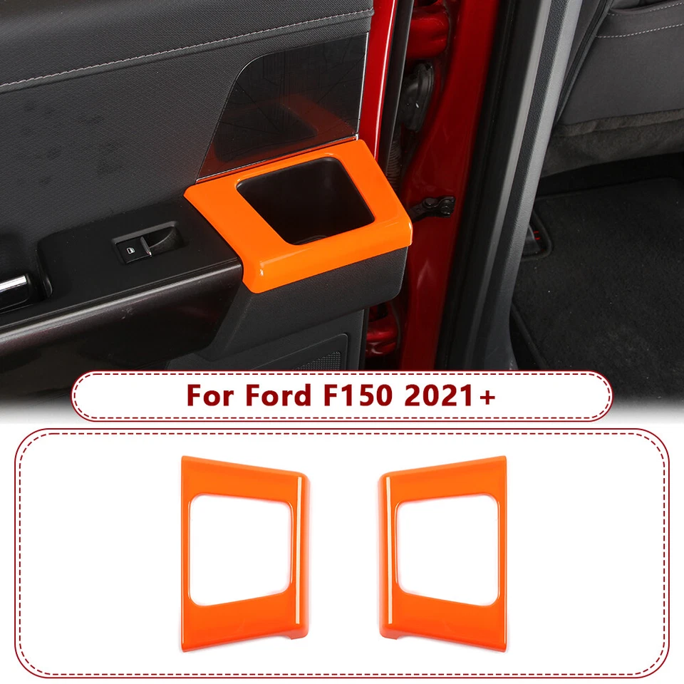 Manija de puerta trasera interior naranja portavasos panel moldura marco para Ford F150 2021+ Foto 2 de 4
