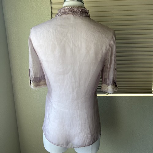 Elie Tahari 100% Slik light purple Small Ruffle Short Sleeve Blouse - Picture 5 of 10