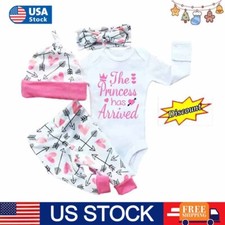 Newborn Baby Girl Tops Romper Pants Hat Bodysuit Sunsuit Outfits Set Clothes