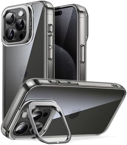 Kickstand Case for iPhone 15 Pro 6.1-Inch, Built-in Camera Ring Stand, Non-Yello