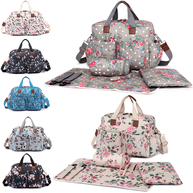 4pcs Flower Mummy Maternity Baby Ny Diaper Changing Bag Set Wipe Clean