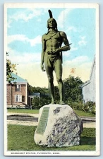 1920 Plymouth Massachusetts Vintage Postcard Massasoit Statue Monument Sculpture