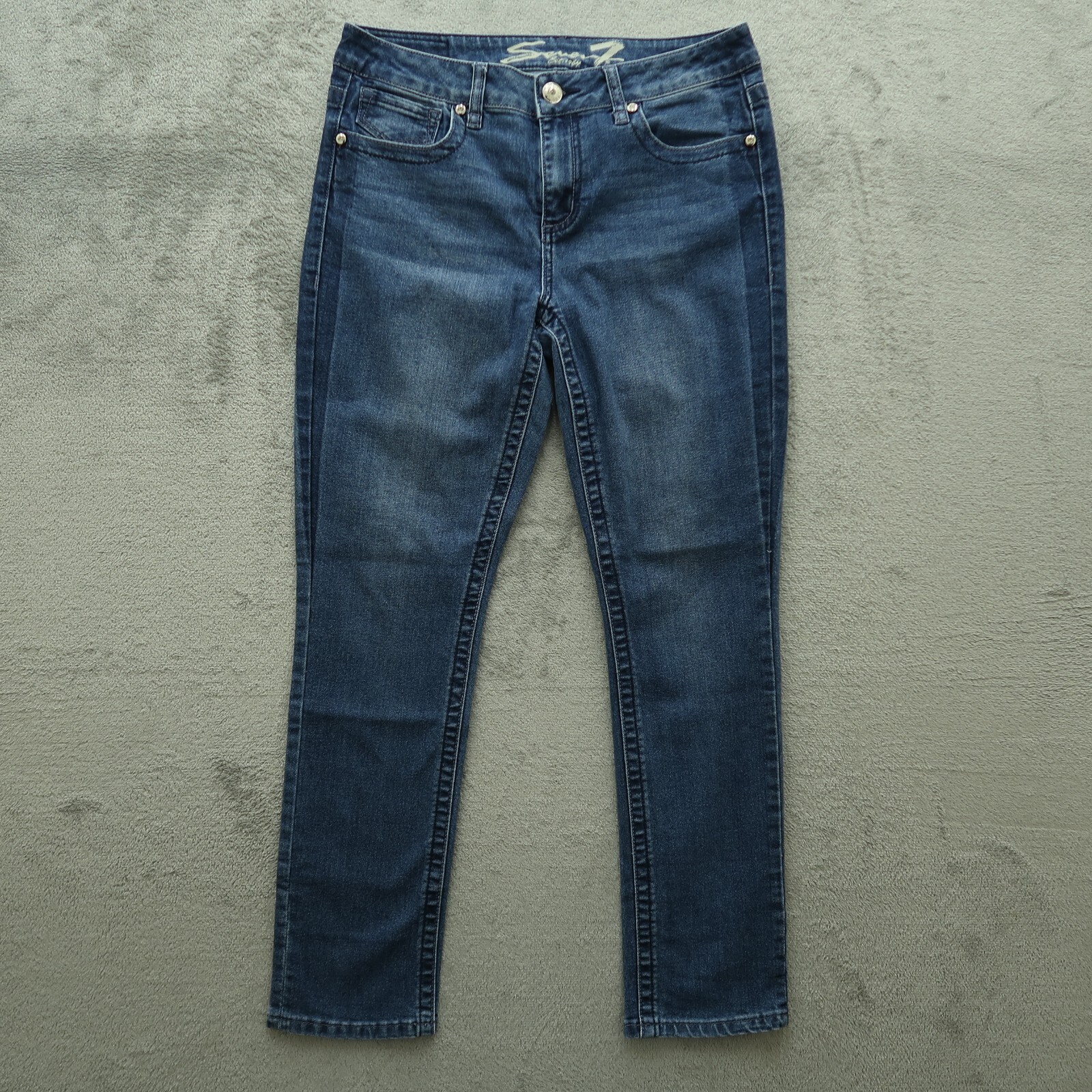 Seven7 Women's Blue Slim Straight Denim Jeans Mid-Rise 30x28.5 with Beaded Detail