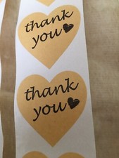 50 KRAFT THANK YOU STICKERS HEART SHAPED GIFT DECORATIVE SEALING LABELS. FREE SH