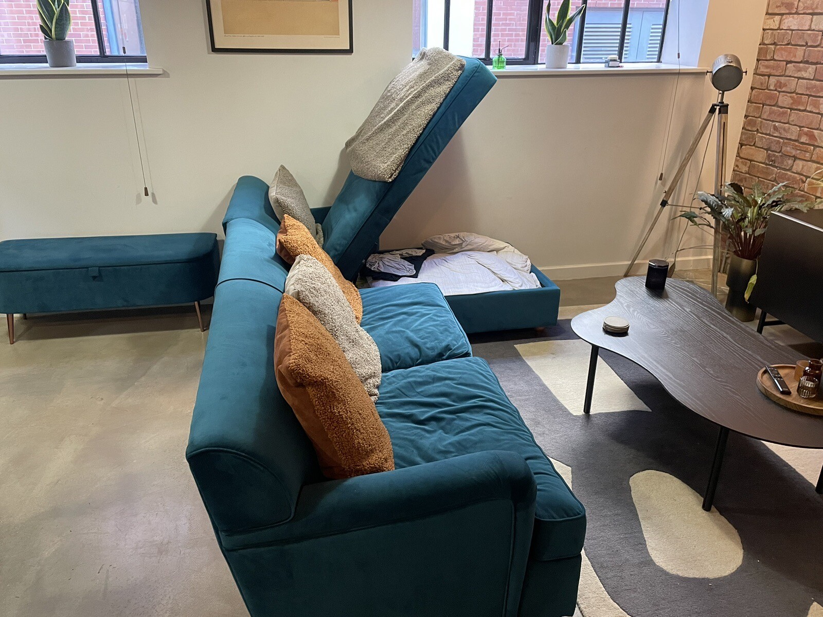 Orson RHF Sofa Bed corner sofa bed with storage in Seafoam