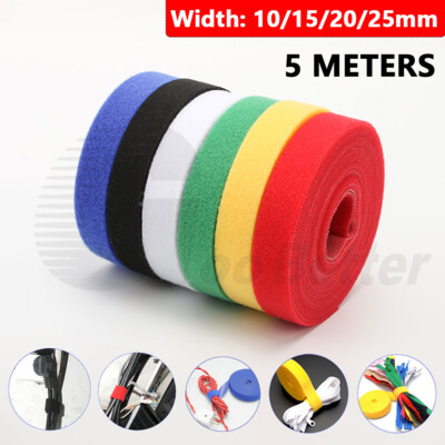 5 Meter Wiederverwendbar Nylon Haken Schlaufe Kabelbinder Zip Tie Breite 10/15/20/25mm 6 Farben