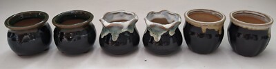 6 Mini Ceramic Planters w/ Drainage Hole Decorative Brown Seedling Succulent Pot