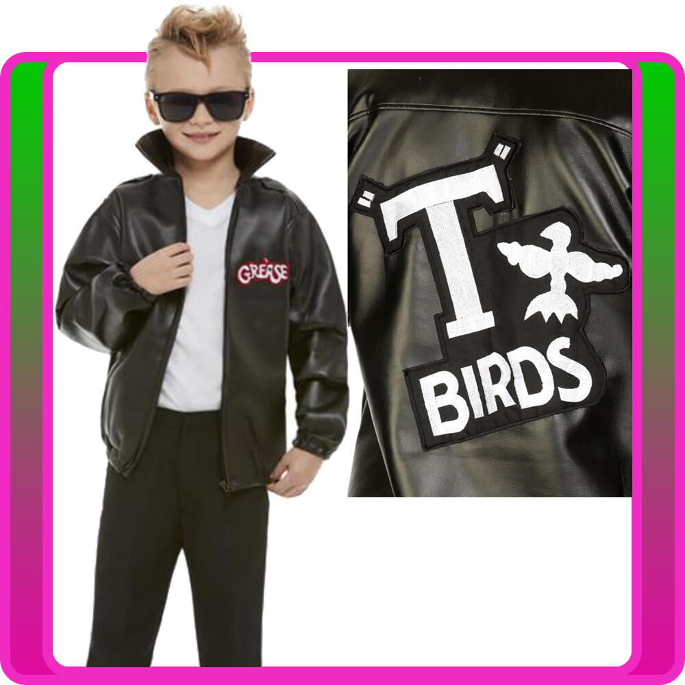 Child T-Birds Costume Gang Rock Boys 50s Black Grease Danny T bird
