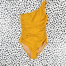 J.CREW FACTORY NWOT One-Shoulder Yellow Ruched One-Piece Swimsuit SMALL BR552
