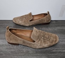 Tory Burch Leigh Suede Loafers Elastic Back Heels River Rock Size 8M 74236 