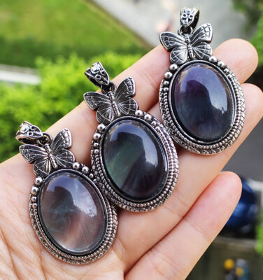 10pcs Fluorite Gems stone Butterfly Pendants Magic Reiki Healing Amulet