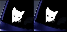 Funny Cute Cat Spying Peeking - TWO White Vinyl Decals Car Truck Windows