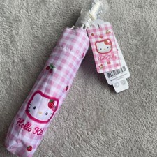 Sanrio Hello Kitty Compact Folding Umbrella Pink Plaid Cherry New Korea Limited