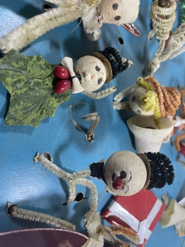 Japanese Pipe Cleaner Spun Figurines on Card Snowman Angel Wreath Holiday Vintag - Picture 11 of 12