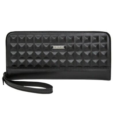 Makey Black Women's Leather Wallet Handmade with Zipper