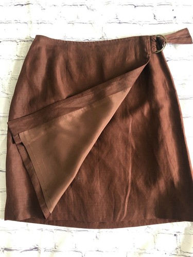 LIMITED Women's Silk Wrap Around Lined Skirt Brown Size 8 - Picture 1 of 8