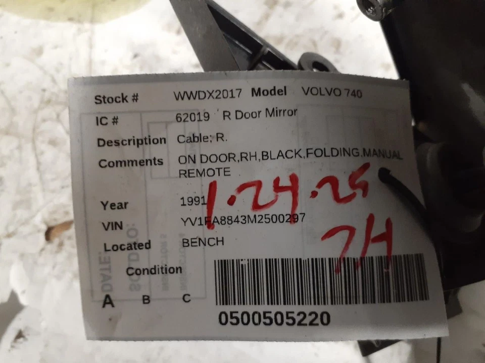 Passenger Right Side View Mirror Cable Fits 91 VOLVO 740 965187 - Image 3 of 3