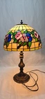 Vintage Tiffany Style Stained Glass Table Lamp Floral Design Bronze Base 20"x12"