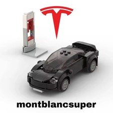 Schwarzes Tesla Model S + Ladegerät 111-teiliges Baustein-Set MOC - KOSTENLOSE LIEFERUNG UK