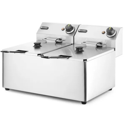 Doppelte gewerbliche Fritteuse Kitchen Line 7 kW 230 V 2 x 8 l - Hendi 205839
